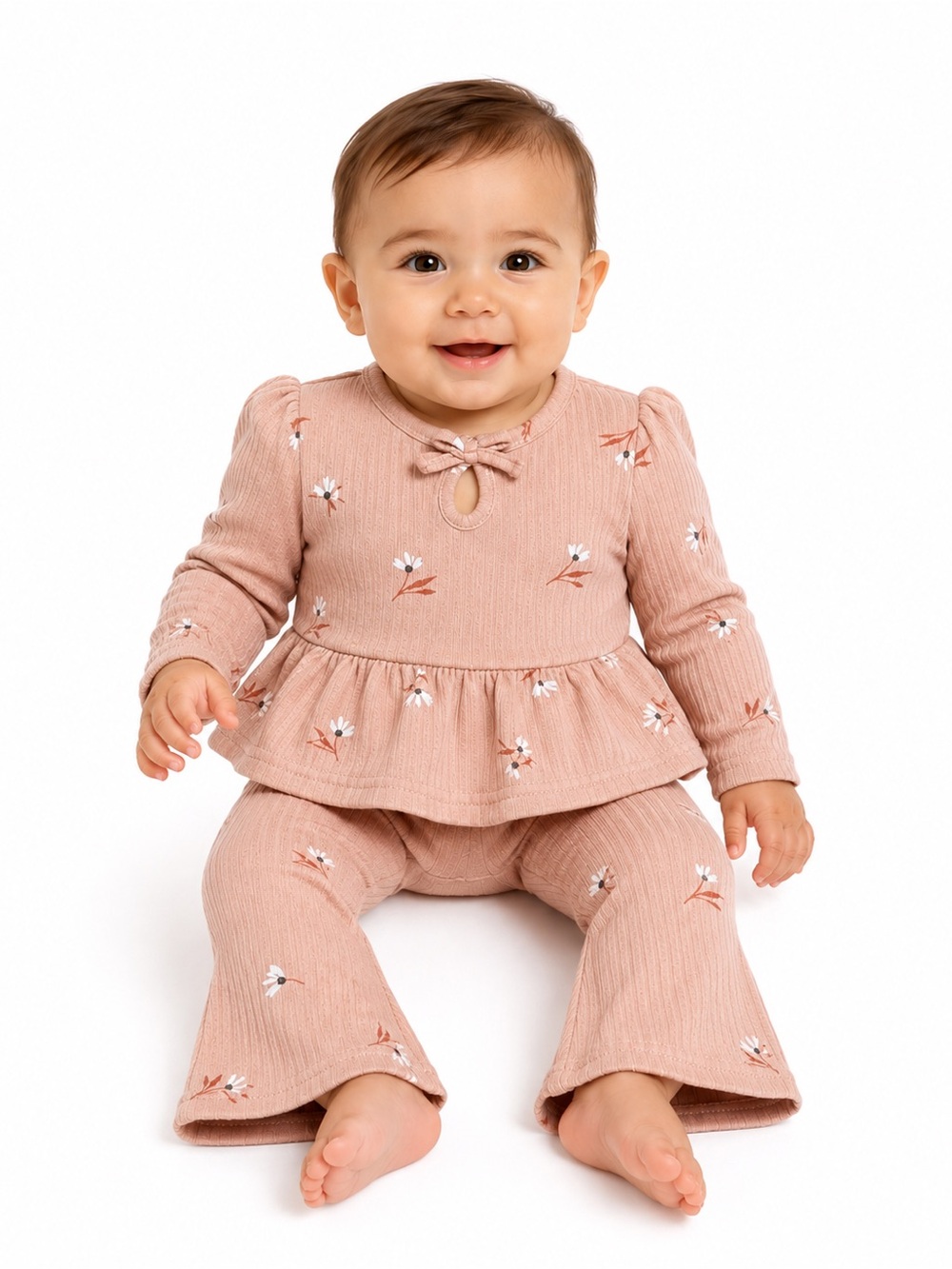 RZ by Rachel Zoe Baby Girl Floral Ribbed 2-Piece Set 6-9M